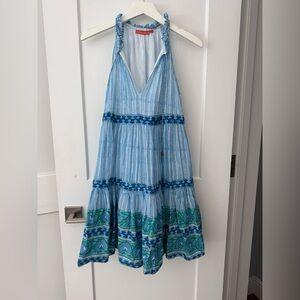 Oliphant Blue & White Block Print Mini Dress